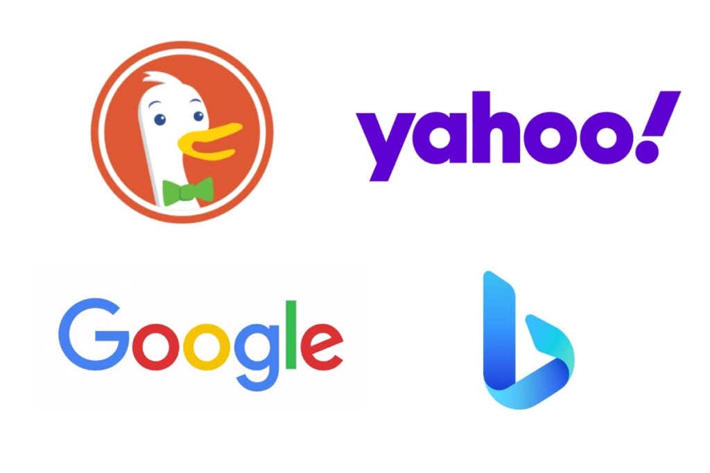 Logotipos para duckduckgo, yahoo, google y bing